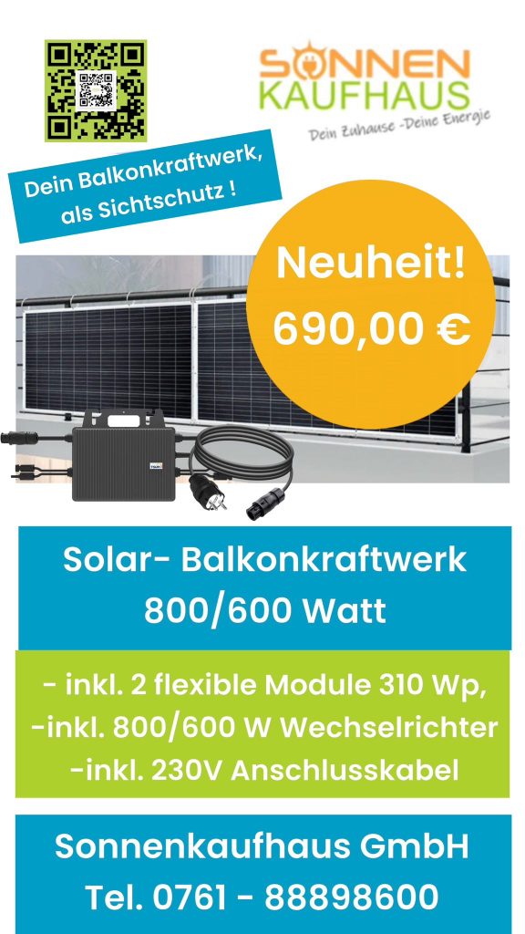 Balkonkraftwerk mit flexiblen Photovoltaikmodulen vom Sonnenkaufhaus Freiburg